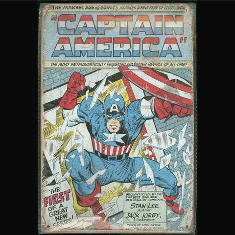 Vintage Marvel Tin Sign Captain America