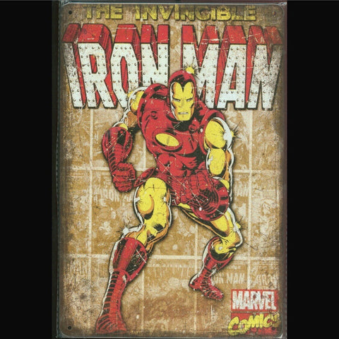 Vintage Marvel Tin Sign Iron Man Flex