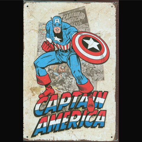 Vintage Marvel Tin Sign Captain America Pose
